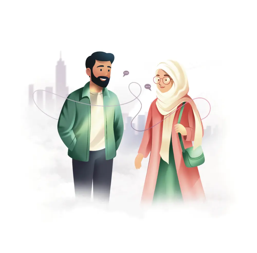 A bearded man and a woman in a hijab